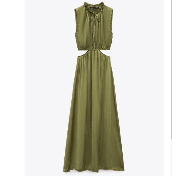 NWT ZARA WRINKLE EFFECT CUT OUT DRESS OLIVE GREEN - Picture 5 of 8